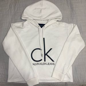 Calvin Klein White Cropped Hoodie